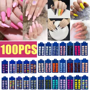 100 Pcs False Nails Wearable Fake Nails Full Cover Nail Tips Press On Nail - Picture 1 of 128
