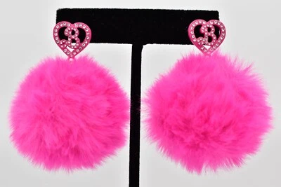 Barbie Puff Ball Pendientes Rosa Caliente Estrás Cristal Difuso Imitación Piel BinW Foto 1 de 4
