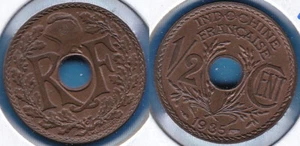 French Indochina 1935 Half 1/2 Centime KM-20 Bronze Rice Choice BUNC #96 - Picture 1 of 1
