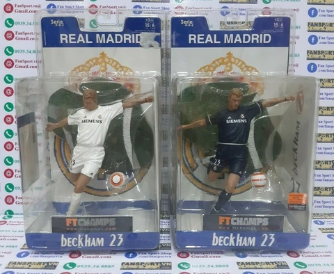 Set 2 Beckham Real Madrid 2005 2006 home away FT Champs new blister 6inch rare Cover