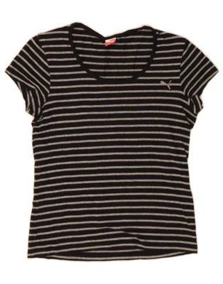 PUMA Womens T-Shirt Top UK 12 Medium  Black Striped Cotton BR11 - Image 1 of 3