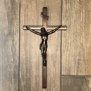 Vintage Lovell Funeral Casket Topper Cross Crucifix Brushed Brass 11.5" - Picture 1 of 8