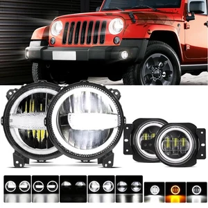 9" LED Headlights 4" Fog Lights for Jeep Wrangler JL JLU Sahara Rubicon 2018-22 - Foto 1 di 12