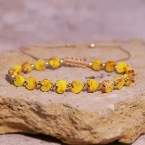 Natural Yellow Heart Jasper Stone Beaded Bracelet Handmade Adjustable Protection - Picture 1 of 4