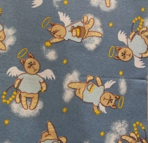 Feline Drive Fabric FLANNEL Kitty Angels Blue - Fat Quarter (18"x22") FQ - Picture 1 of 8