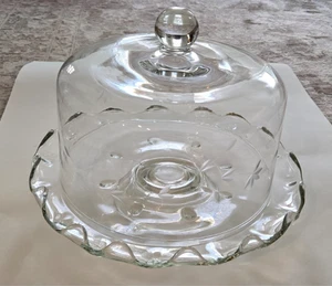 VTG PRINCESS HOUSE HERITAGE ETCHED CLEAR GLASS PEDESTAL CAKE STAND DOME WITH BOX - Picture 1 of 14