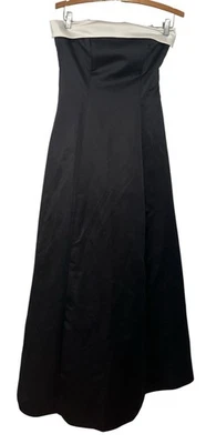 Y2K Urban Girl Nites Black White Satin Long Dress Gown Strapless w/ Shawl Prom - Image 1 of 4