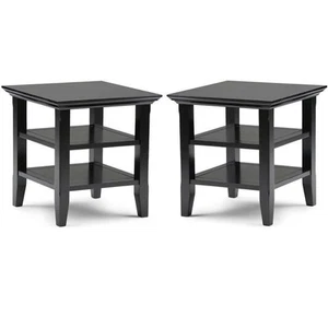 Home Square 2-Piece Solid Wood 19" Square Transitional End Table Set in Black - Picture 1 of 6