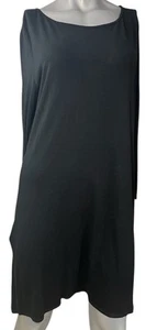 Eileen Fisher Black Scoop Neck Long Sleeve Splits Tunic Large Dress Quiet Luxury - Picture 1 of 7