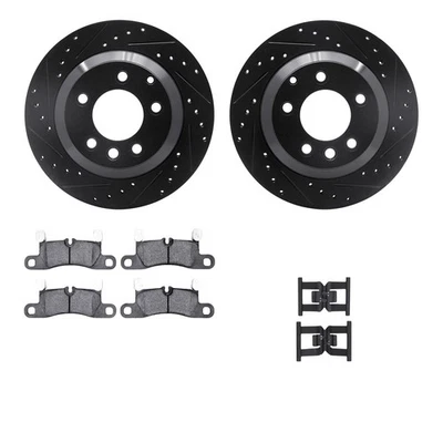For Porsche Cayenne 11-18 Drilled & Slotted Rear Brake Kit w Semi-Metalic Pads Foto 1 de 2