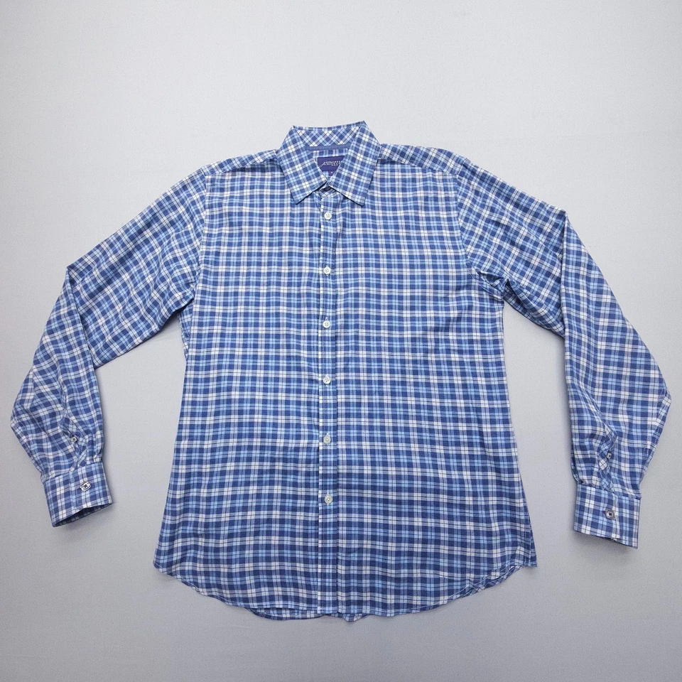 Camisa masculina Jeremy Argyle NYC xadrez média manga longa botão para cima algodão azul - Imagem 1 de 4