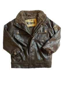 Hawke & Co Youth Boys Faux Leather Bomber Jacket Full Zip Brown Size 4 - Picture 1 of 14