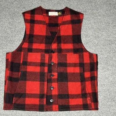 Filson Vest Mens 42 Red Buffalo Plaid Wool Style 20 Mackinaw 80s Vintage - Image 1 of 4