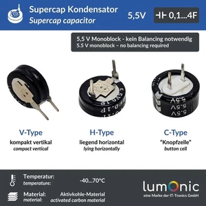 Supercap 0,1…4,0F 5,5V H/C/V-Type, direkt einsetzbarer EDLC, hohe Kapazität, 5,5 - Picture 1 of 7