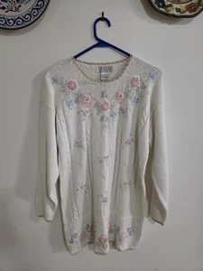 RAAM Originals Embroidered Pullover Knit Jumper Size Small Flowers Vintage  - Picture 1 of 10
