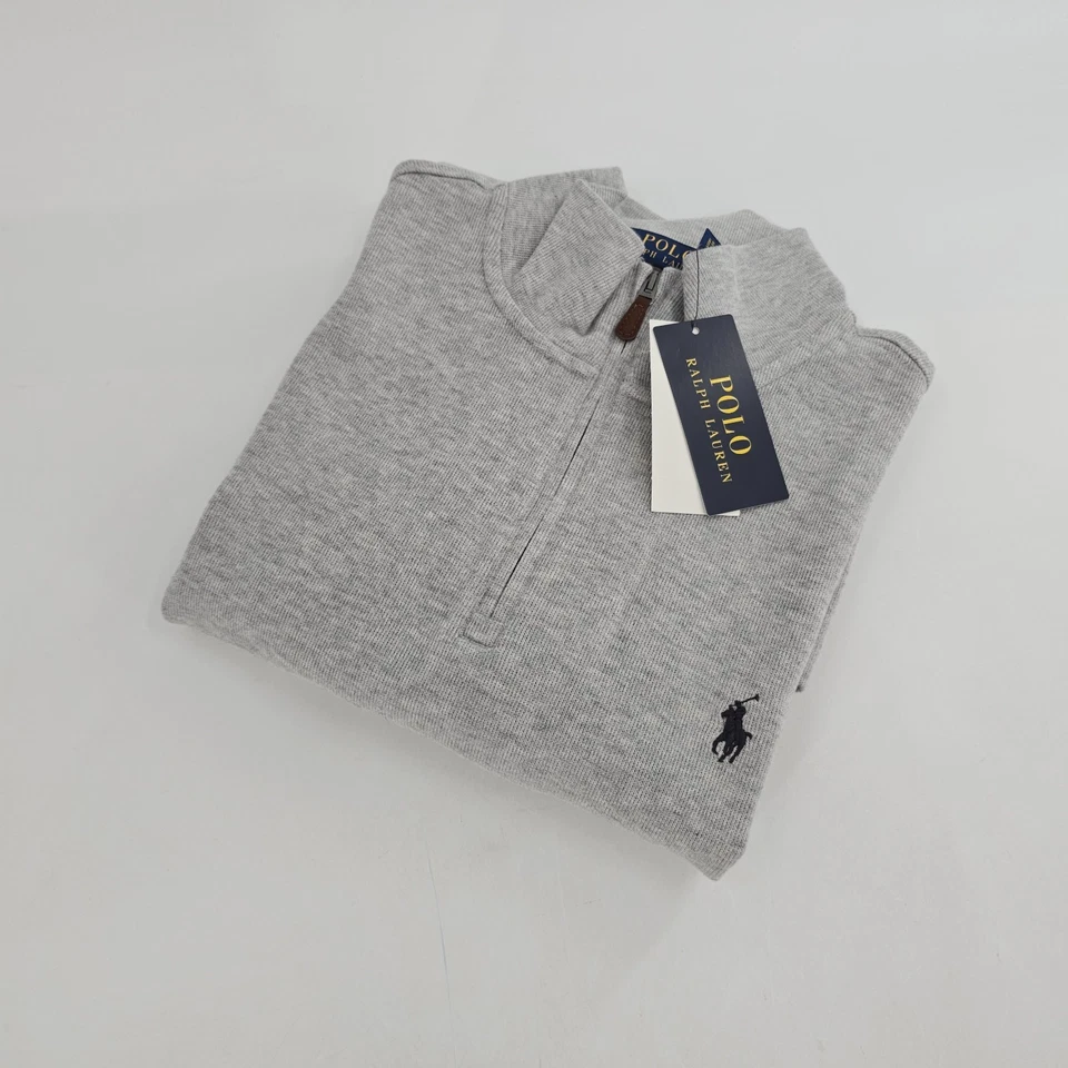 Polo Ralph Lauren Men's Sweater 1/4 Zip Grey Estate Rib Pullover Size L