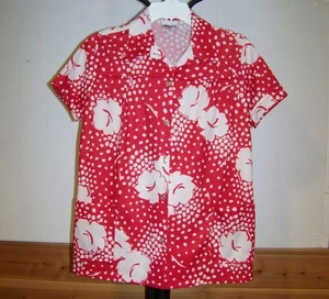 DAMEN VINTAGE (90er) ROTES BLUMENDRUCK TOP von LIND CLARE (GRÖSSE SMALL) - Bild 1 von 4