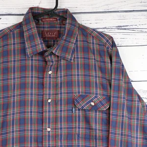 Levi’s USA Action Shirt Mens XL Western Worker Blue Tab Check Plaid Vintage 80s - Picture 1 of 12