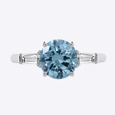 Anillo de diamantes redondos de platino 950 cultivado en laboratorio IGI elegante azul intenso 1,40 quilates Foto 1 de 4