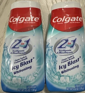 SET OF 2 COLGATE 2 IN 1 TOOTHPASTE & MOUTHWASH ICY BLAST GEL 4.6oz L2 - Picture 1 of 6