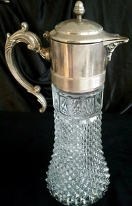 Vintage DIAMOND GLASS SILVERPLATE PITCHER CLARET WINE Ornate 14" - Picture 1 of 10