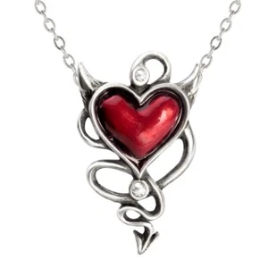 ALCHEMY RED DEVIL HEART PENDANT Pewter Necklace Sinful Love Gothic + FREE POUCH - Picture 1 of 5