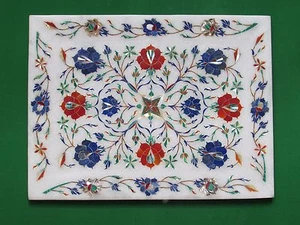 Marble Tray Decorative Mughal Inlay Art Stoneware Handmade - Picture 1 of 6