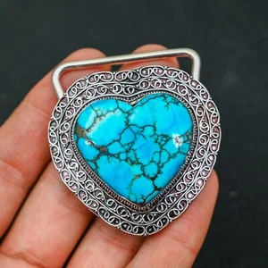 Turquoise Gemstone 925 Sterling Silver Handmade Jewelry Belt Buckle Fine Gift - Picture 1 of 4
