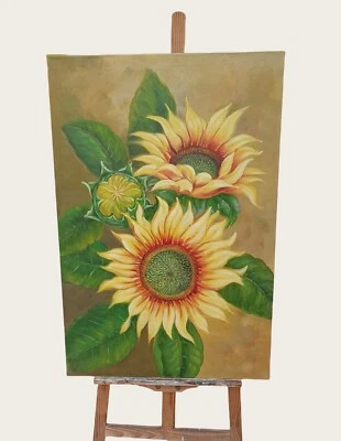 90x60cm Original handpainted oil painting wall art on canvas sunflowers living - Image 1 of 4