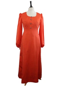 Vintage 1970s Maxi Dress Red Balloon Sleeve Boho Chic Long Evening Gown 12 - Picture 1 of 10
