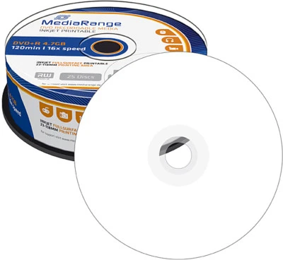 50 MediaRange DVD+R 4,7Gb 16x Inkjet Full Printable voll Bedruckbar Spindel - Bild 1 von 3