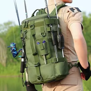Fishing Tackle Backpack with Rod Holder Large Waterproof Holds 4 Lg Tackle Boxes - Picture 1 of 13