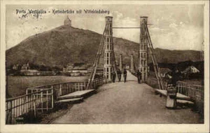 Porta Westfalica 1941 Kettenbrücke Brücke mit Wittekindsberg Denkmal Blick AK - Bild 1 von 2