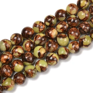 Cuentas redondas lisas de peridoto de bronce tamaño 6 mm 8 mm 10 mm 15,5"" cadena - Imagen 1 de 2