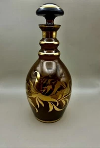 Vintage, Czech,  Bohemia,  Crystal Decanter, gold leaf pattern, 10” - Picture 1 of 7
