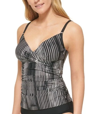 Calvin Klein Medium Black Striped Tankini Swimsuit TOP ONLY NWT M - Image 1 of 4