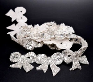Beaded Bow Trim,Sequins,White,Sew-on, 1 Yd.x 1.2"w, Hobby Lobby - Picture 1 of 2