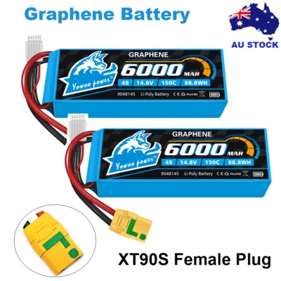 2pcs Yowoo 14.8V 4S 6000mAh 150C XT90S Lipo Battery Graphene for RC Car Airplane - image 1 of 4