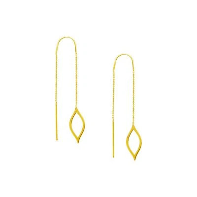 Fancy Marquise Drop Threader Earrings Real 14k Yellow Gold - Image 1 of 2