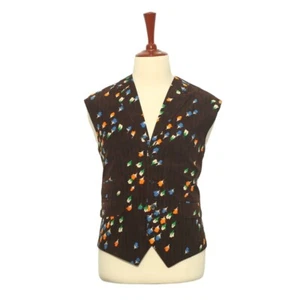 Mens Suit Vest 46 Brown Floral Velvet Formal Wedding Party Lapel Waistcoat XL - Picture 1 of 9