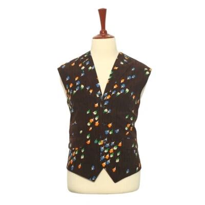Mens Suit Vest 46 Brown Floral Velvet Formal Wedding Party Lapel Waistcoat XL - Image 1 of 4
