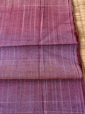 Japanese Vintage Indigo Kasuri Tsumugi Kimono Fabric Silk Pink Check pattern - Image 1 of 4