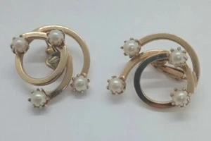 Pendientes Clip Perla Tono Dorado VITOGE Vintage Firmados Colección Abuela - Imagen 1 de 6
