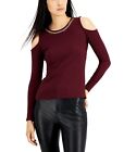 Inc Women Chain Trim Ribbed Cold Shoulder Pullover Top Shirt Pm, Port