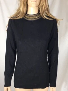 Women's NWOT INC Chain-Link Mock-Neck Black Sweater Size L - Picture 1 of 9