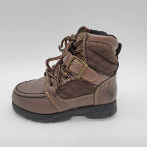 US Polo Assn. Boys Braydon Boots Brown Quilted Ankle Lace Up Buckle 11 M New
