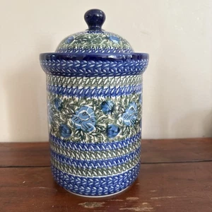 Unikat polnisches Steinzeug Boleslawiec Kanister Glas mit Deckel - Bild 1 von 15