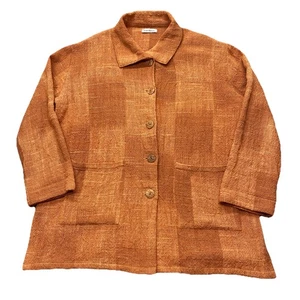 Chaqueta Yasuko Kurisaka Texturizada Tejida Botón Bolsillos Frontales Naranja Marrón OS - Imagen 1 de 10
