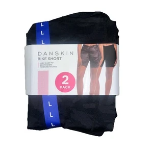 NUOVO donna DANSKIN nero/mimetico confezione da 2 pantaloncini bici taglia *LARGE* - Foto 1 di 2