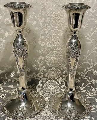 Baroque By Wallace 750 Silver Plated Heavy Candlesticks 8.5 Inches Set Of 2 - Image 1 of 4